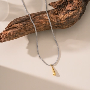 Collana Con Pendente A Goccia D'acqua Minimalista Acciaio Inossidabile Bicolore Gioielli Geometrici Eleganti Per Donna