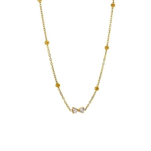 Elegant gold titanium steel necklace with a bow-shaped zircon pendant and bead chain