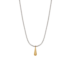 Collana bicolore minimalista con pendente a goccia dorata liscia su catena d'argento