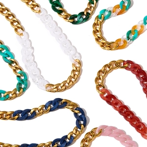 Durable colorful acrylic resin and gold chain necklace set in vibrant rainbow colors