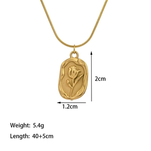 French vintage tulip relief necklace in gold finish with snake chain and sizing details