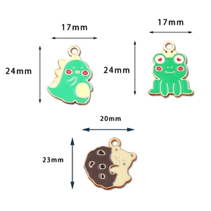 Cute dinosaur frog and bear alloy enamel pendants for DIY jewelry making with dimensions