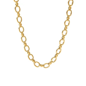 Detailed close-up of 18K gold plated Cuban chain necklace with textured oval links