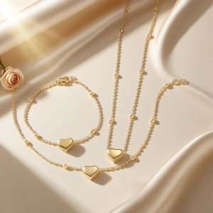 Collier Bracelet Chevillère Cœur Minimaliste Acier Inoxydable Plaqué Or 18K Bijoux Polis Chic Pour Femmes