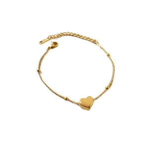 Bracelet minimaliste en argent S925 plaqué or avec pendentif coeur et petites perles