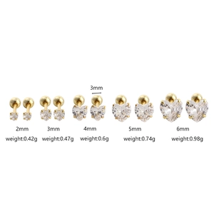 Ensemble de boucles d'oreilles cœur en argent S925 et zircon en cinq tailles de 2 à 6mm