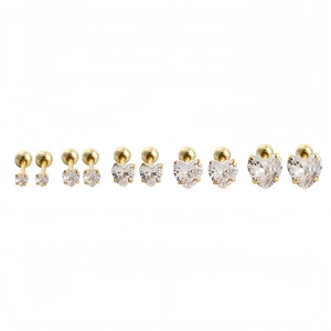 Lot de 5 paires de boucles d'oreilles cœur argent S925 et zircone à vis sécurisé