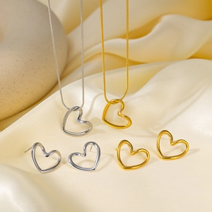 Irregular Hollow Heart Pendant Necklace Stainless Steel Snake Chain Minimalist Sweet Style Jewelry For Women