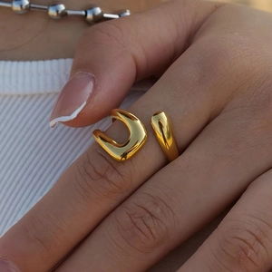Elegant 18K gold plated stainless steel geometric open ring with modern minimalist design
