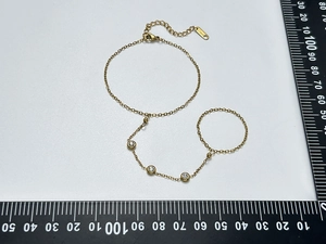 Detail view of gold titanium steel slave bracelet with zircons and measuring scale