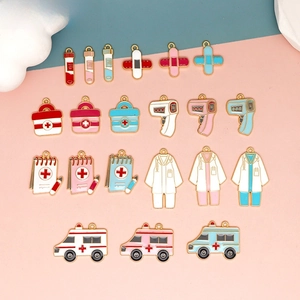 Charms DIY in Lega di Zinco per Infermiera Forniture Mediche Ambulanza Termometro Smalto per Ciondoli Borsa e Portachiavi