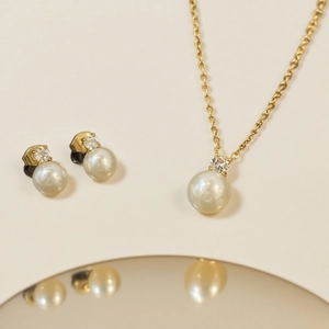 Elegant Shell Artificial Pearl Necklace And Stud Earrings Stainless Steel Gold Plated Zircon Inlaid For Women Fashion High End Style