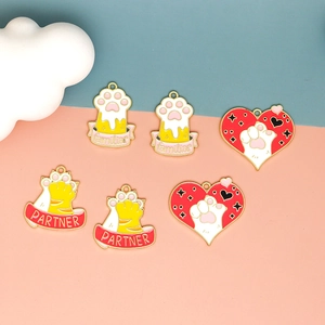 Adorable cartoon cat paw and heart-shaped enamel charms for DIY jewelry making crafts