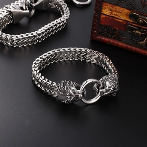Dominantes Edelstahl-Löwenkopf-Armband für Herren mit rundem Verschluss-Design