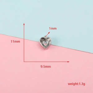 Edelstahl herzförmige Steinfassung Detail mit 11mm und 9,5mm Abmessungsmarkierungen