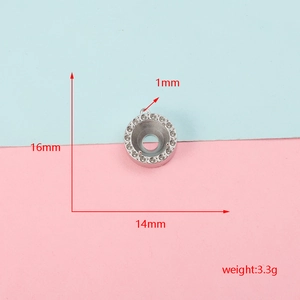 Detailansicht der Abmessungen der runden Edelsteinfassung aus Edelstahl für DIY-Schmuck