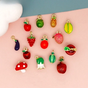 Simulation Fruit Vegetable Alloy Enamel Charms Pendants DIY Jewelry Making Accessories Cute 3D Strawberry Apple Mushroom Craft Supplies