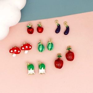Vibrant assorted cute 3D fruit and vegetable alloy drip oil charms for DIY jewelry making