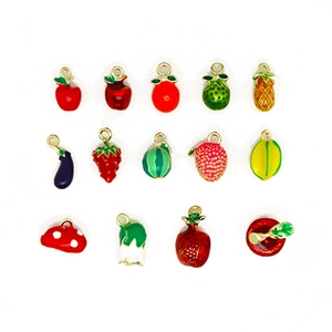 Assorted 3D fruit and vegetable alloy enamel charms for DIY jewelry making projects
