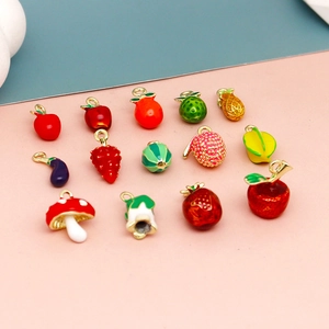 Assortment of colorful 3D enamel fruit and vegetable charms for DIY jewelry making