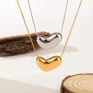 Collier Pendentif Cœur Minimaliste Acier Titane Plaqué Or Poli Miroir Chaîne Serpent Bijoux Fantaisie Femme
