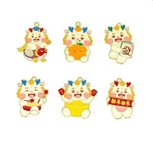 Set of 6 cute cartoon dragon enamel charms for Chinese New Year DIY jewelry making