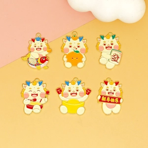 Set of six colorful Chinese New Year dragon charms for DIY jewelry and keychains