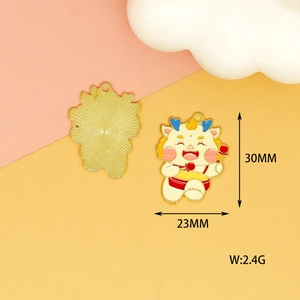 Detailed view of cartoon dragon baby enamel charm with 30mm height and 2.4g weight specs