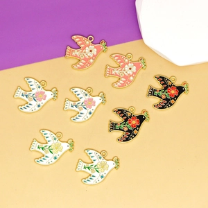Colorful enamel peace dove charms with floral patterns for jewelry making
