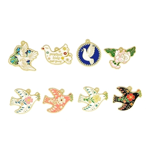Set of 8 colorful peace dove enamel charms for DIY jewelry making and crafts