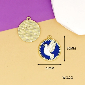 Detailed size specifications of blue peace dove enamel pendant, 26x23mm, weight 3.2g