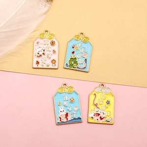 Cute Japanese style enamel omamori lucky charm pendants with cartoon animal designs