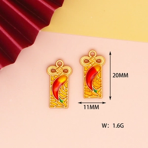Ciondolo rosso stile cinese per la creazione di gioielli fai da te 20x11mm dorato