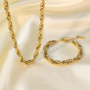 Bijoux En Acier Inoxydable Doré Collier Et Bracelet Grosse Maille Corde Pour Femme Ajustable Style Hip Hop