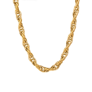 Élégant collier à grosse maille torsadée dorée avec une texture métallique tressée polie