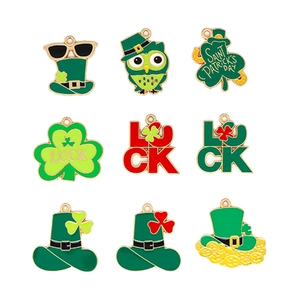 Assorted Saint Patrick's Day green enamel shamrock and luck hat charms for DIY jewelry