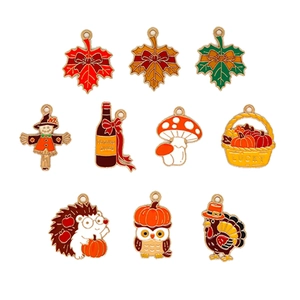 Set of 10 Thanksgiving themed alloy enamel charms for DIY jewelry and crafts.