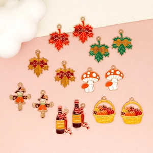 Detailed view of various Thanksgiving-themed alloy charms for DIY jewelry.