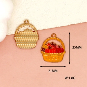 Enamel pumpkin basket charm dimensions: 25mm x 21mm, weighing 1.8g for DIY jewelry
