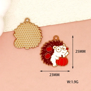 Hedgehog enamel charm with pumpkin and apple for Thanksgiving DIY jewelry crafts