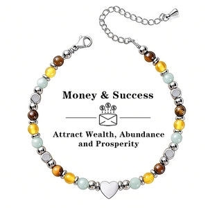 Detailed view of prosperity bracelet with 6mm tiger's eye and heart charm