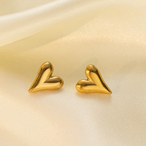 Boucles d'oreilles cœur bombé 3D en acier inoxydable doré poli pour femmes chic