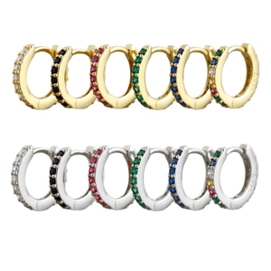 7mm S925 sterling silver huggie earrings set with colorful cubic zirconia accents