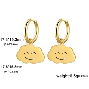 Polished 18K gold plated stainless steel cloud smiley face drop earrings for women