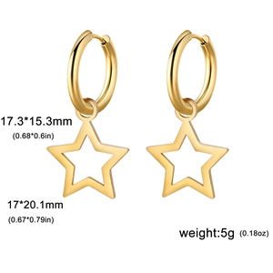 Minimalist gold-plated hollow star earrings in stainless steel with size measurements