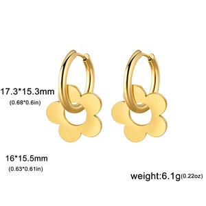 Minimalist gold-plated stainless steel hoop earrings with hollow five-petal flower charm