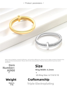 Close-up of 6.3mm cross design rings with cubic zirconia and 18k gold plating