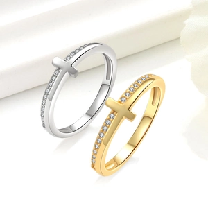 Elegant Sideways Cross Ring Copper With Pave Cubic Zirconia Minimalist Fashion Jewelry For Women