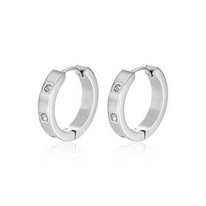 Polished silver geometric hoop earrings with sparkling inlaid zircon for women