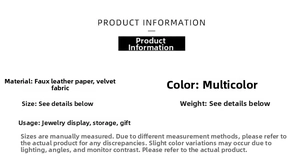 Detailed material card for velvet jewelry box showing leatherette paper and fabric textures